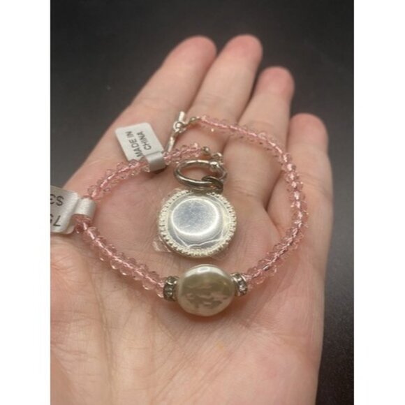 Unbranded Jewelry - Toggle Bracelet NWT Pink Faceted Crystal Faux Coin Pearl 3/4" Charm Barbiecore